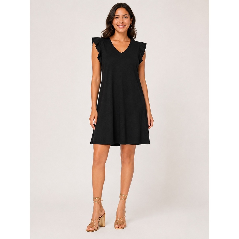 Seventy Eight and Sunny Bliss Ruffle Sleeve Short Dress Black V-Neck Mini Small